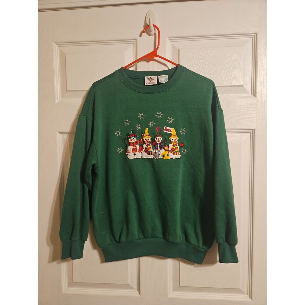 VINTAGE NutCracker Sweatshirt Womems S Small Green Christmas Snowman Noel